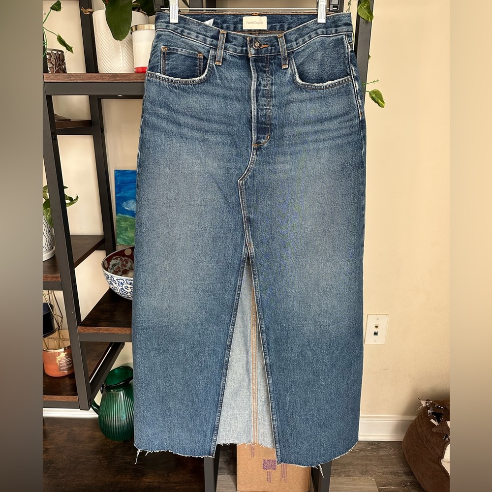 Favorite Daughter New Mid-Wash Blue Women's Jeans Skirt Denim WithFront Slit NWT